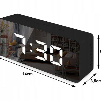 Multifunktionelt Vækkeur med Spejl, LED og Temperaturmåler – 4-i-1