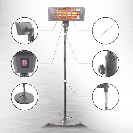 Terrassvärmare med justerbar höjd och lätt vattenskydd