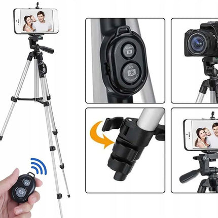 4-i-1 Kamerastativ med Bluetooth Fjernbetjening og Telefonholder