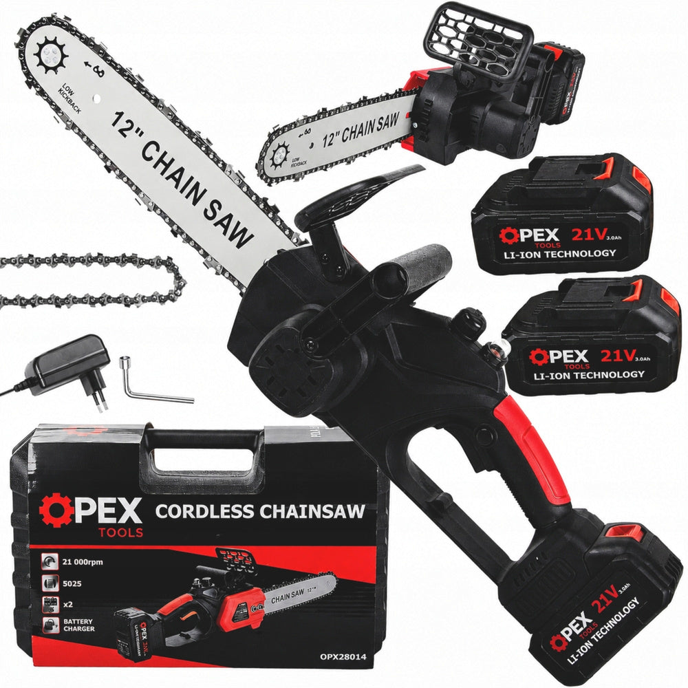 Batteridrevet Kædesav 21V med 2 Batterier – 12" Brushless Motorsav med Kuffert