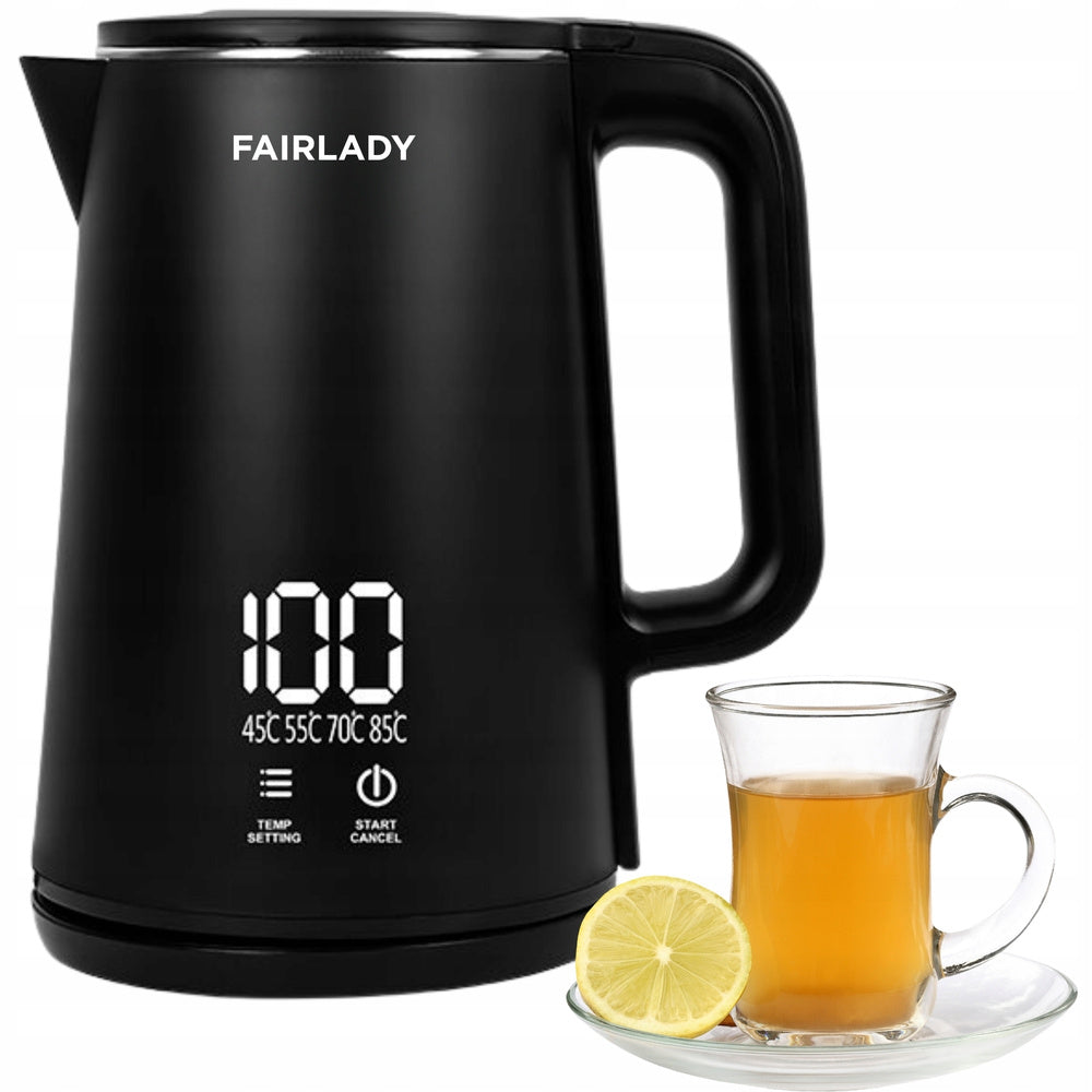 Elkedel 1,9 Liter med Temperaturstyring og LED Display – 1500W Sort Elektrisk Kedel