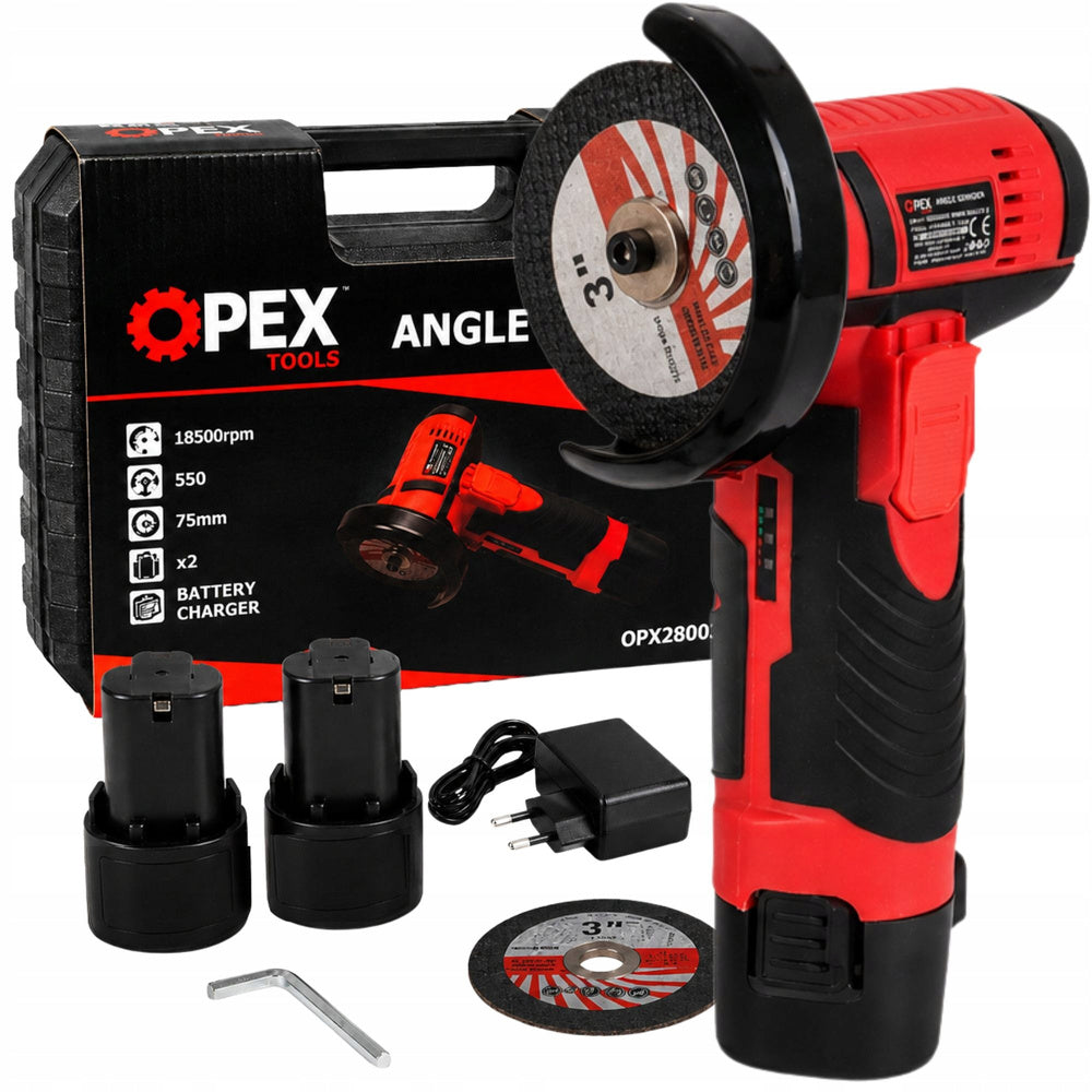 Akku Vinkelsliber 12V 800W – 75 mm med 2 Batterier, 2 Skiver og Kuffert