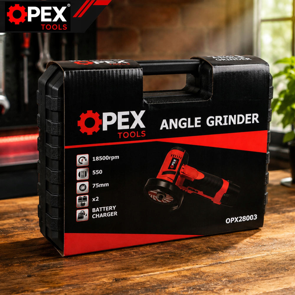 Akku Vinkelsliber 12V 800W – 75 mm med 2 Batterier, 2 Skiver og Kuffert