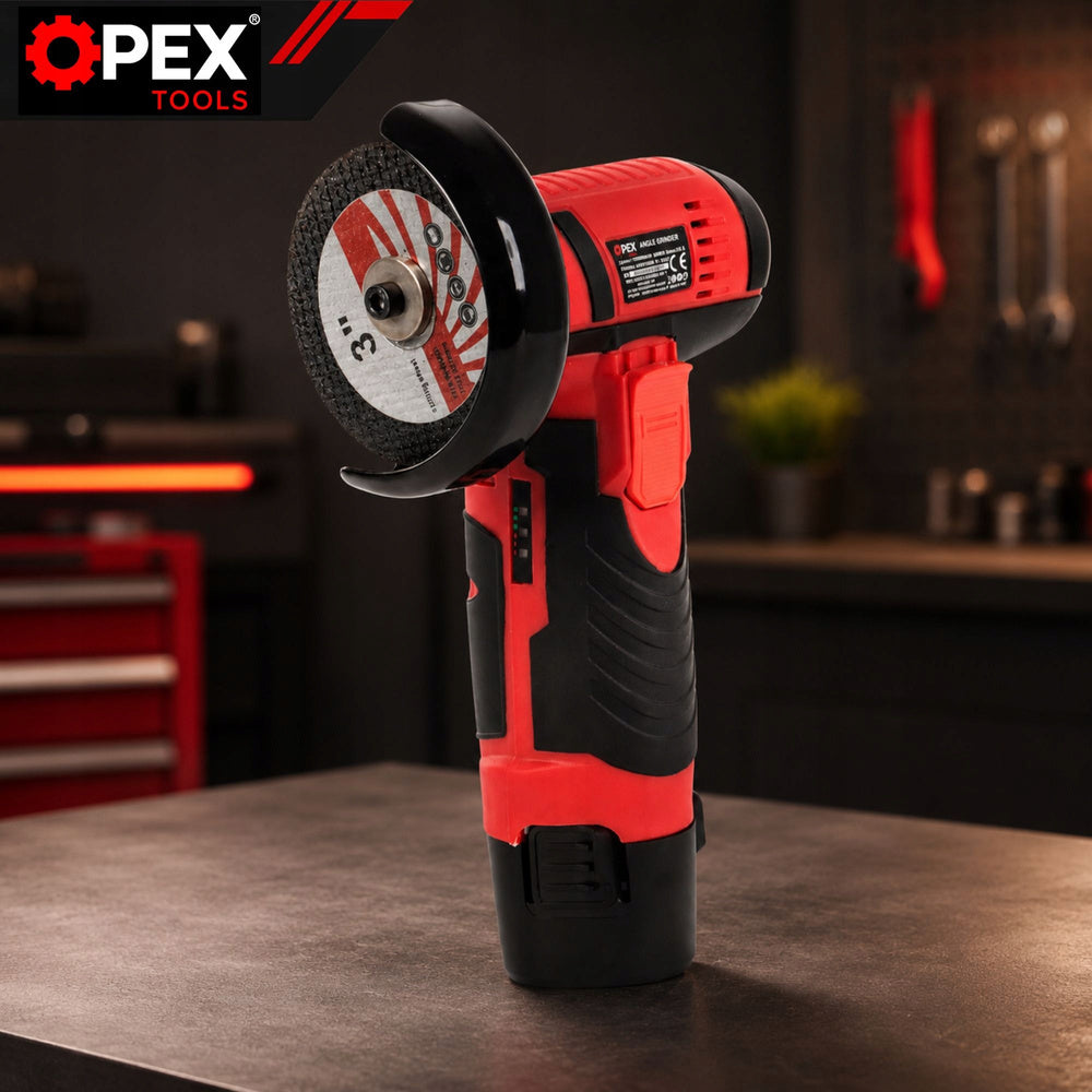 Akku Vinkelsliber 12V 800W – 75 mm med 2 Batterier, 2 Skiver og Kuffert