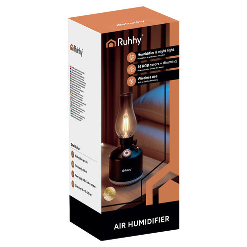 Luftfuktare & Nattlampa – USB, 14 RGB-färger, trådlös, retro