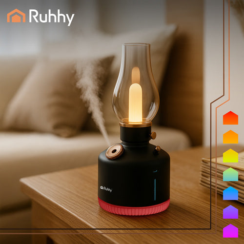 Luftfuktare & Nattlampa – USB, 14 RGB-färger, trådlös, retro