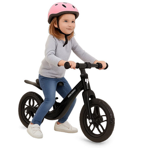 Løbecykel til børn 2+ – Letvægts med 12" EVA hjul & skulderrem – sort