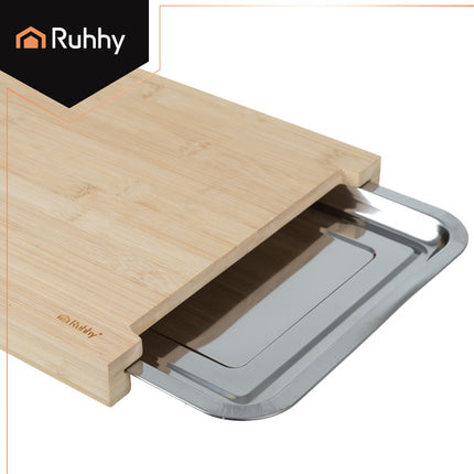 Skærebræt i Bambus med udtrækkelige beholdere – Smart køkkenorganisering