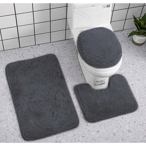 Badrumsmatta set i Grå med Anti-Slip Botten - 3 delar