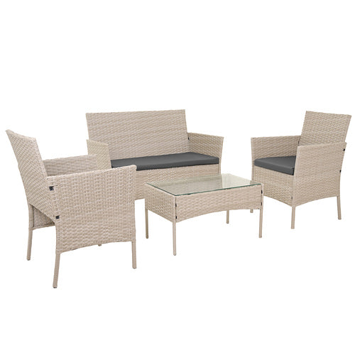 Havemøbelsæt Beige – Sofa, 2 stole og bord med glasplade