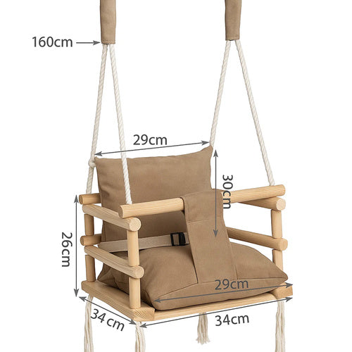 Barnsvinga för inomhusbruk – Velour & Trä – Beige (12 mån.+)