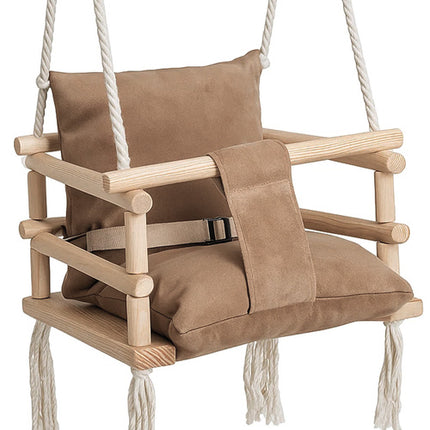 Børnegynge til indendørs brug – Velour & Træ – Beige (12 mdr.+)