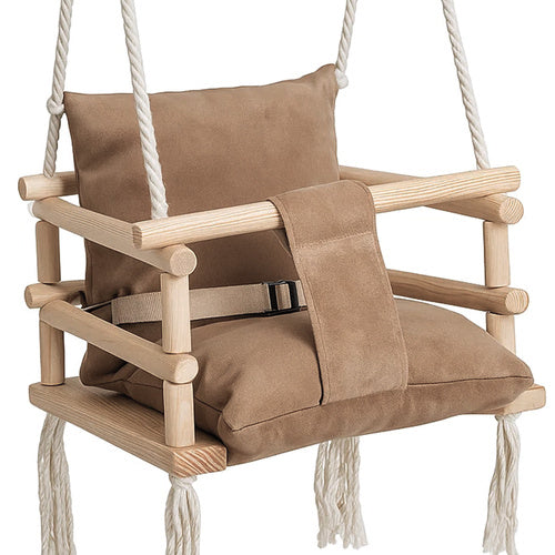 Barnsvinga för inomhusbruk – Velour & Trä – Beige (12 mån.+)