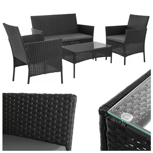 Havemøbelsæt – Sofa, 2 Stole, Bord med Glas & Hynder