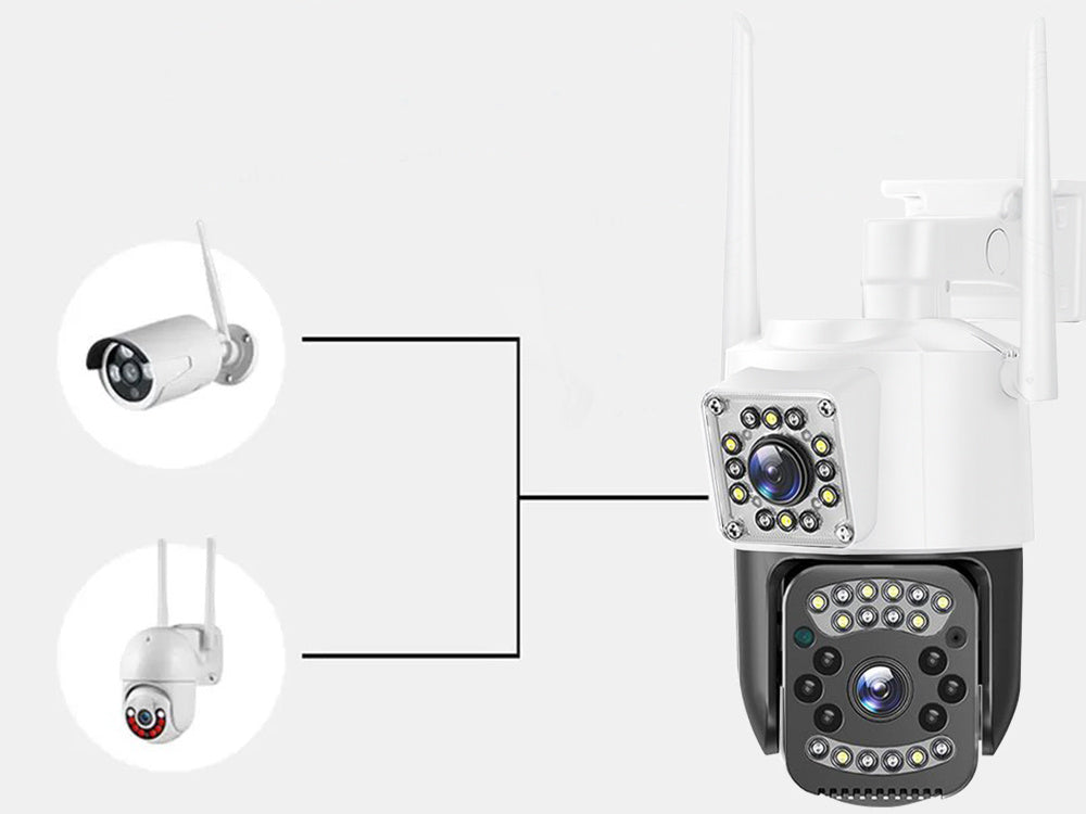 Overvågningskamera med to Linser, 4G & WiFi – Roterende, 6MP, nattesyn & bevægelsesdetektor