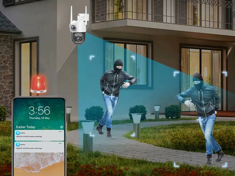 Overvågningskamera med to Linser, 4G & WiFi – Roterende, 6MP, nattesyn & bevægelsesdetektor