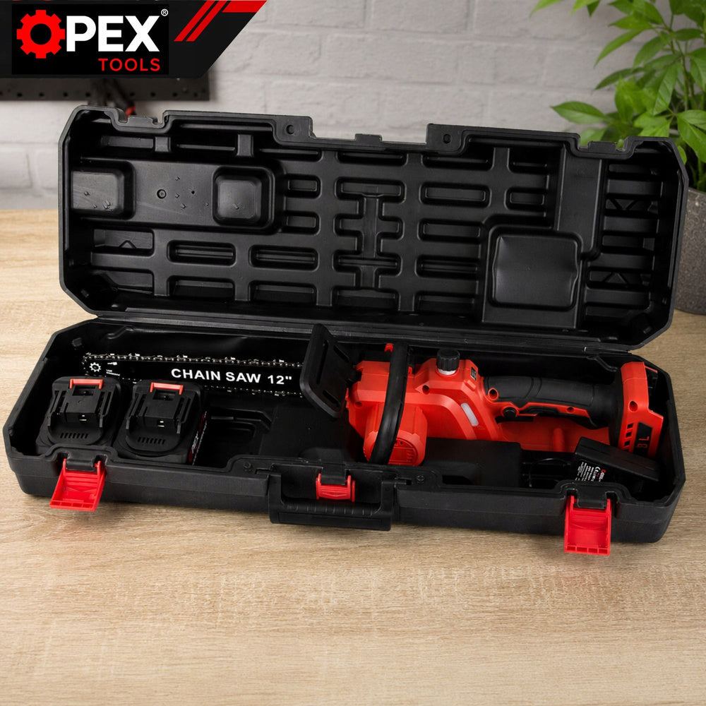 Batteridrevet Kædesav 21V med 2 Batterier – 12" Elektrisk Kædesav med Brushless Motor & Kuffert