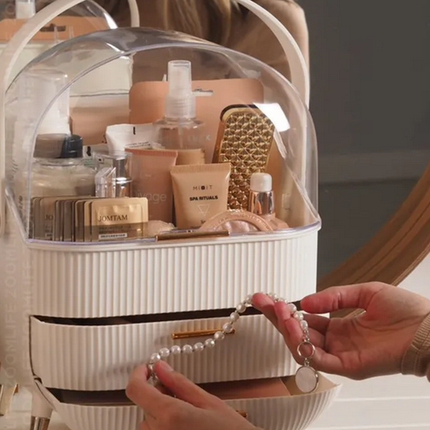 Elegant kosmetika- och sminkhållare med lådor och handtag