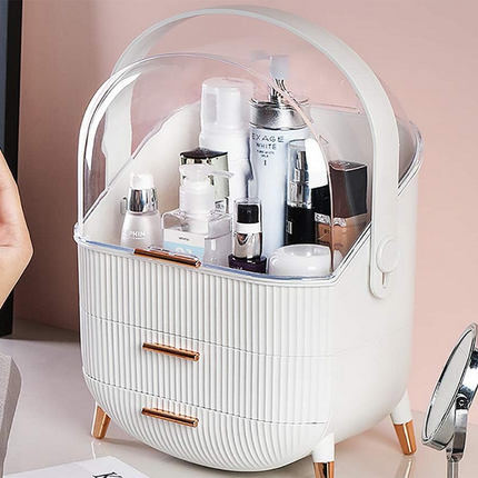 Elegant kosmetika- och sminkhållare med lådor och handtag
