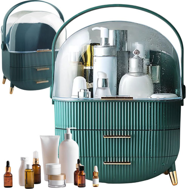 Elegant och rymlig kosmetikförvaring med lådor och handtag