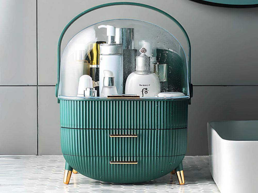 Elegant og rummelig kosmetik organisator med skuffer og håndtag