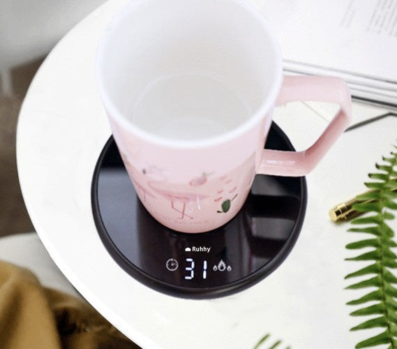 Muggvärmeplatta, inkl. Mugg, lock och sked – svart keramik & digital timer
