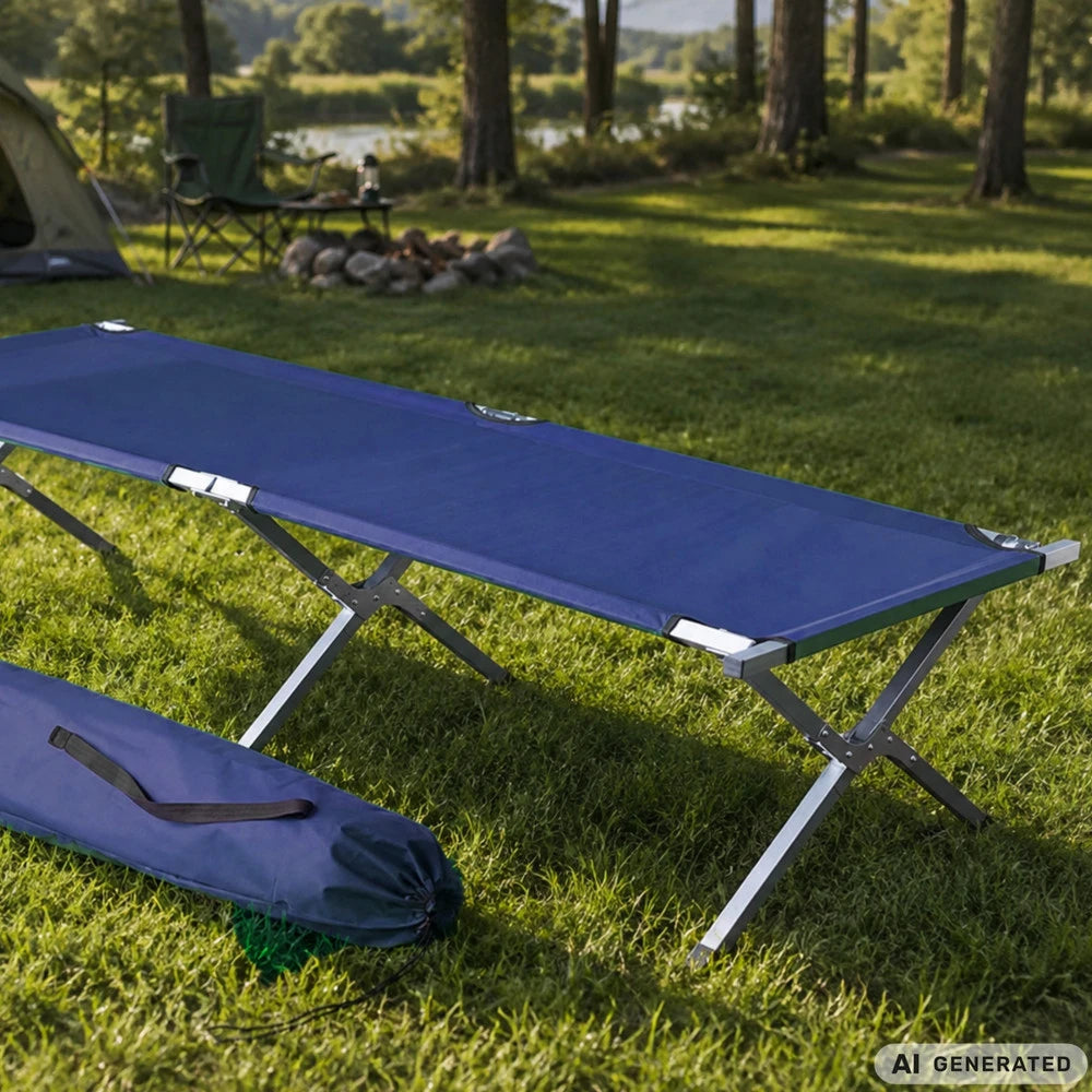 Foldbar Campingseng 187 cm – Feltseng med Stålramme og Transporttaske – Op til 110 kg