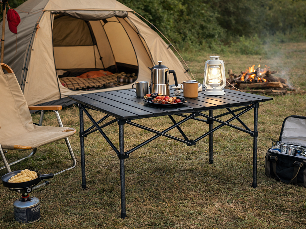Campingbord, Hopfällbart, 3 storlekar, Svart