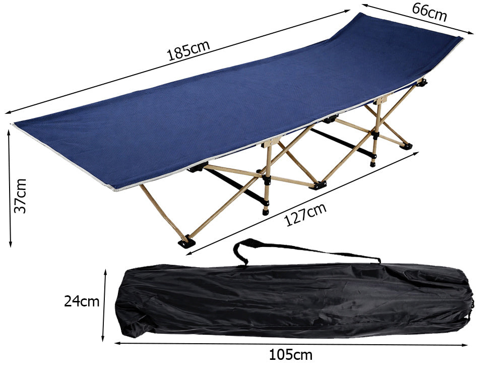 Camping seng, foldbar med nakkestøtte og opbevaringslomme