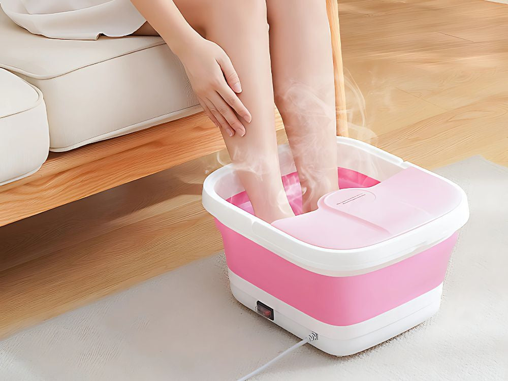 Hopfällbar fotmassagebadkar med värme, bubbelfunktion och massage