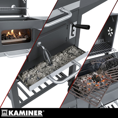 Kulgrill med Låg, Termometer og Støbejernsriste – Inkl. Overtræk & Grilltilbehør
