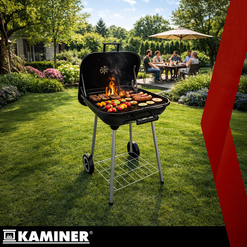 Kulgrill med Låg & Hjul – Stor Grill med Hylde