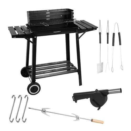 Kulgrill med Rotisserie og varmehylde – Stabil havegrill med hylder