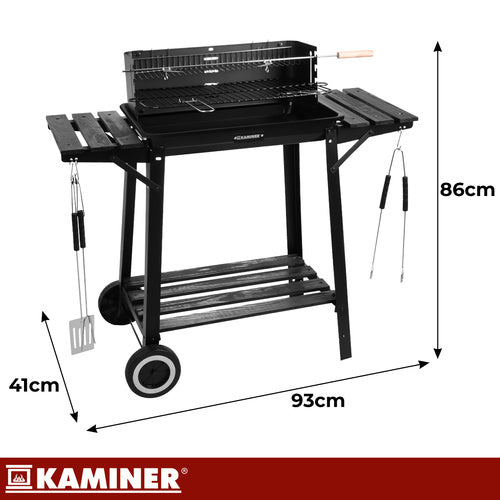 Kulgrill med Rotisserie og varmehylde – Stabil havegrill med hylder