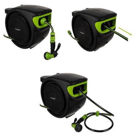 Komplett trädgårdsslang med automatisk upprullning – 25 meter med väggfäste och sprutpistol