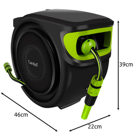 Komplett trädgårdsslang med automatisk upprullning – 25 meter med väggfäste och sprutpistol