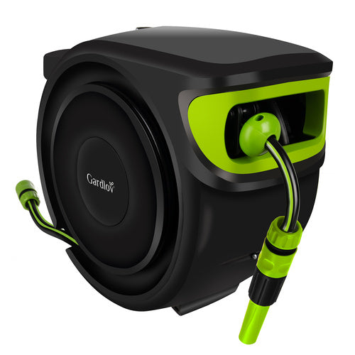 Komplett trädgårdsslang med automatisk upprullning – 25 meter med väggfäste och sprutpistol