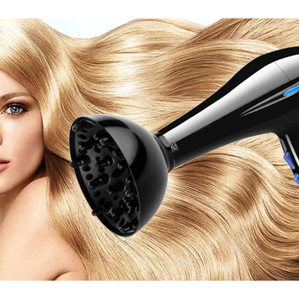 Kraftfull hårtork med justerbar jonisering, diffusor och stylingmunstycke