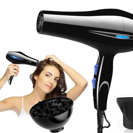 Kraftfull hårtork med justerbar jonisering, diffusor och stylingmunstycke