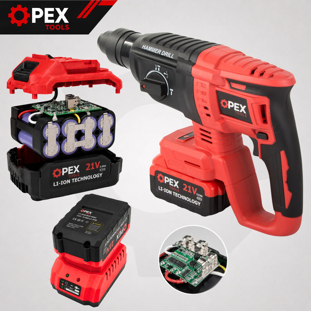 Batteridrevet SDS+ Borehammer 21V med 2 Batterier og Kuffert – 650W