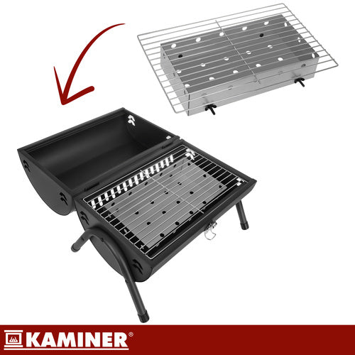 Kulgrill med Låg, Termometer og 2 Grillriste XXL – Bærbar Havegrill KAMINER