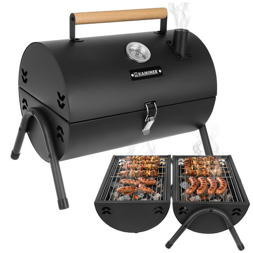 Kulgrill med Låg, Termometer og 2 Grillriste XXL – Bærbar Havegrill KAMINER