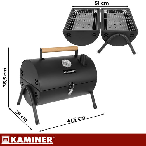 Kulgrill med Låg, Termometer og 2 Grillriste XXL – Bærbar Havegrill KAMINER