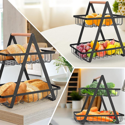 Kökshylla i metall – 2 nivåer med korg