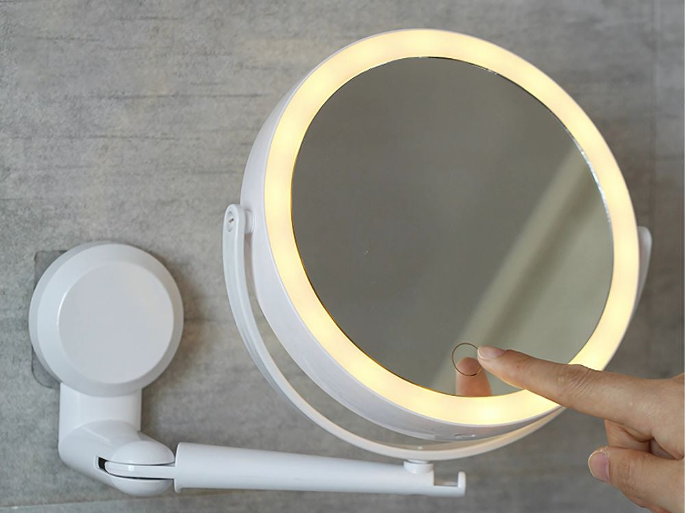 Makeup Spejl med Lys & Forstørrelse – 360° Drejbart Vægspejl