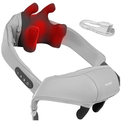 Shiatsu nakkemassager trådløs med varme – USB-C & 3 massageprogrammer