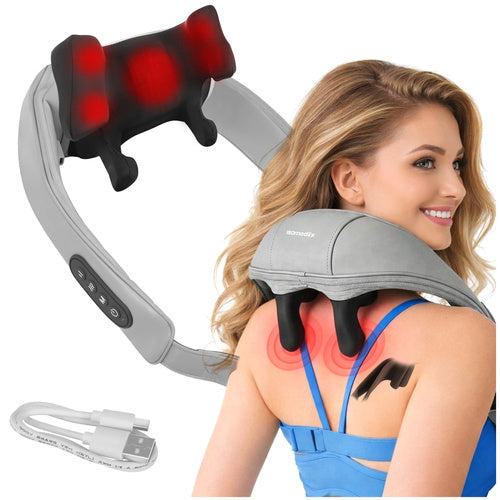 Shiatsu nakkemassager trådløs med varme – USB-C & 3 massageprogrammer