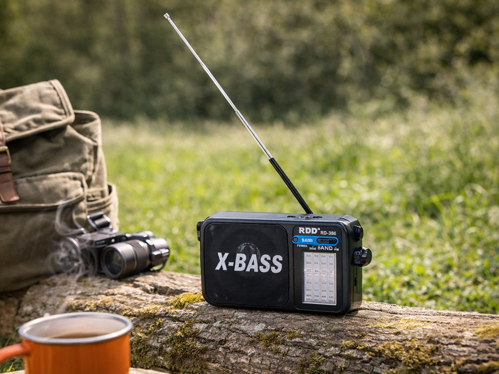 Radio, bärbar, – FM/AM/SW, uppladdningsbar med X-BASS & ficklampa