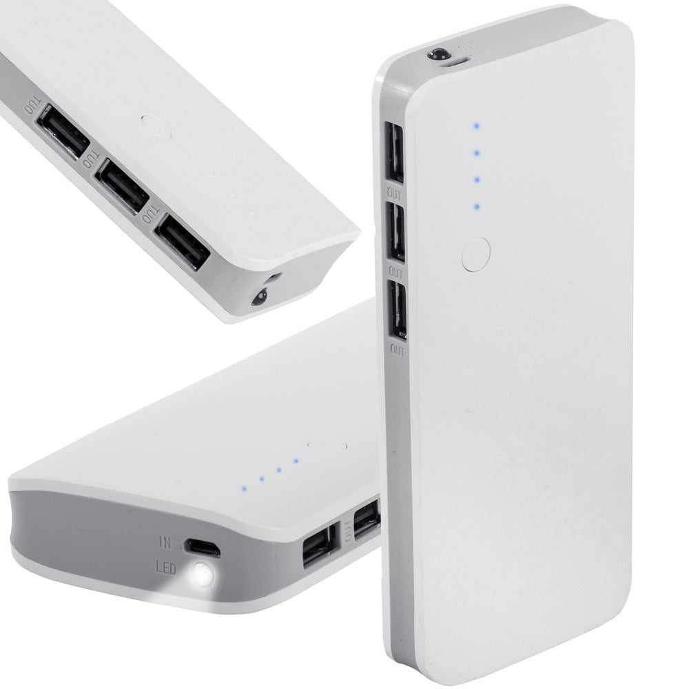 Powerbank 10 000 mAh med 3x USB, snabbladdning och LED-lampa