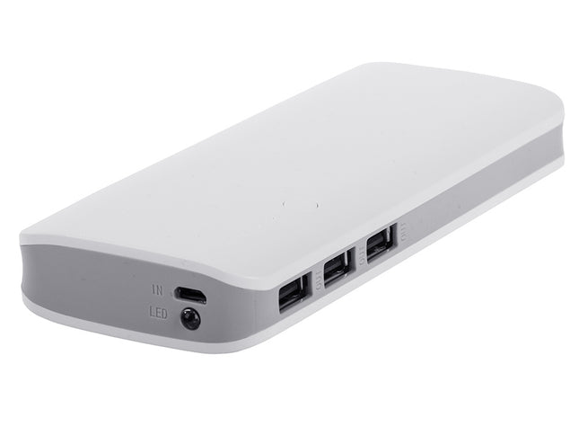 Powerbank 10.000mAh med 3x USB, hurtig opladning & LED lygte